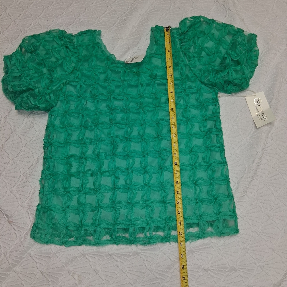 Cato Collection Limited Edition Chic Textured Green Blouse Size M - Picture 4 of 16